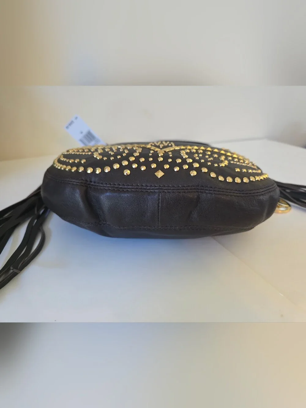 Michael Kors Rhea Studded  Shoulder/Crossbody Dark Chocolate Leather Fringe-New